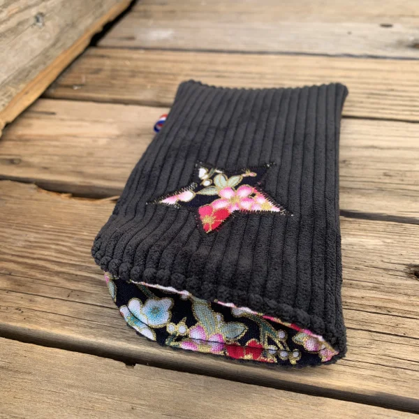 Etui à lunettes velours noir cerisier rose